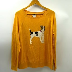 ST JOHN’S BAY JACK RUSSELL TERRIER SWEATER WOMEN SIZE XL YELLOW CREWNECK